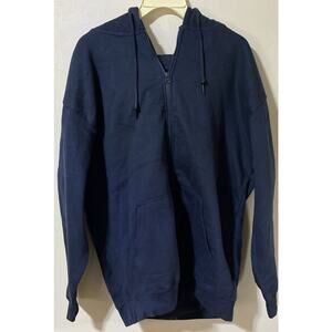 Vintage VOS Sports Hoodie Adult XL Blue Hooded Sweat Shirt Full Zipper